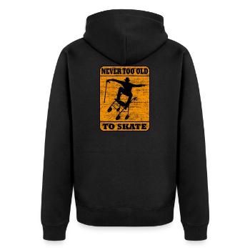 Never Too Old To Skate, Skateboard, Skater - Unisex Premium Organic Zip Hoodie - black - Back - Nico (187cm)