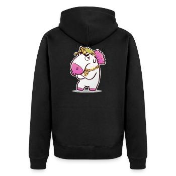 Rapping Unicorn - Unisex Premium Organic Zip Hoodie - black - Back - Nico (187cm)