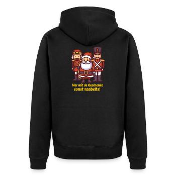 lustiger Weihnachtsmann mit Kumpels will Geschenk - Unisex Premium Bio Zip Hoodie - Schwarz - Hinten - Nico (187cm)