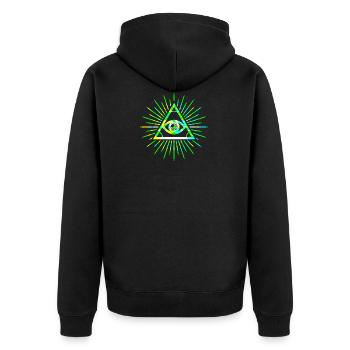 Illuminati all seeing eye green 3d - Unisex Premium Bio Zip Hoodie - Schwarz - Hinten - Nico (187cm)