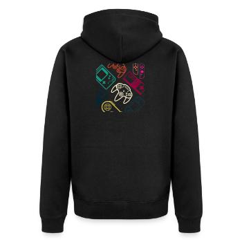 Videospiel-Controller in Neonfarben Maske - Unisex Premium Bio Zip Hoodie - Schwarz - Hinten - Nico (187cm)