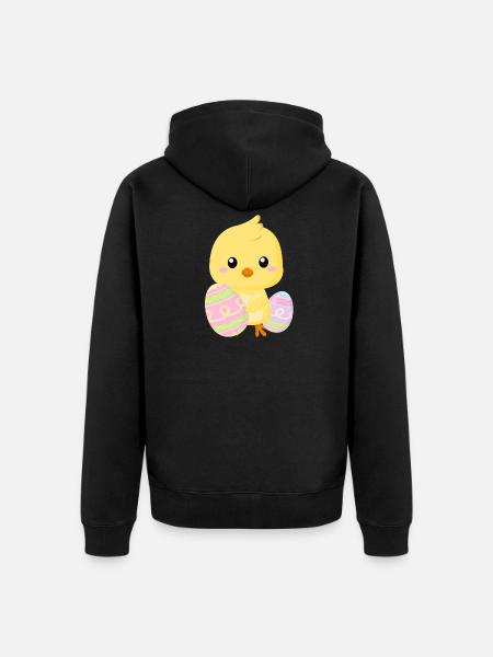 Sød lille påskekylling med påskeæg - Premium økologisk unisex-hættejakke - sort