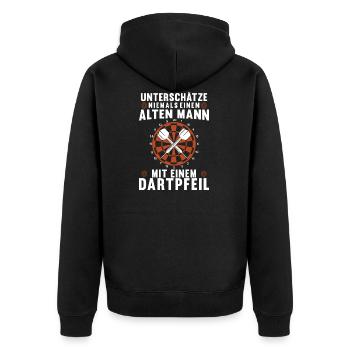 Old man with dart saying darts dart player - Unisex Premium Organic Zip Hoodie - black - Back - Nico (187cm)