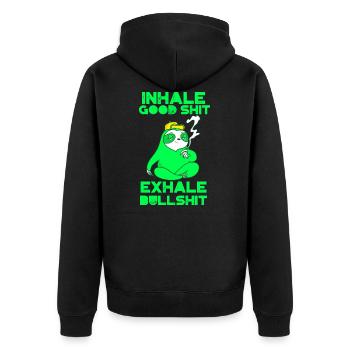Faultier Rauchen Unkraut lustige Spruch - Unisex Premium Bio Zip Hoodie - Schwarz - Hinten - Nico (187cm)