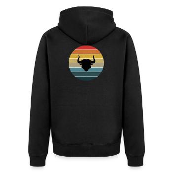 Vache de highland de coup d’oeil avec le coucher du soleil rétro - Veste à capuche bio Premium Unisexe - noir - Dos - Nico (187cm)