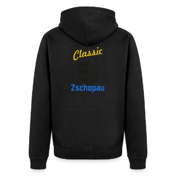 Enduro Classic Zschopau MZ Vintage Ore Mountains - Unisex Premium Organic Zip Hoodie - black - Back - Nico (187cm)