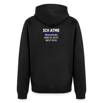 atme produktiv weiss - Unisex Premium Bio Zip Hoodie - Schwarz - Hinten - Nico (187cm)