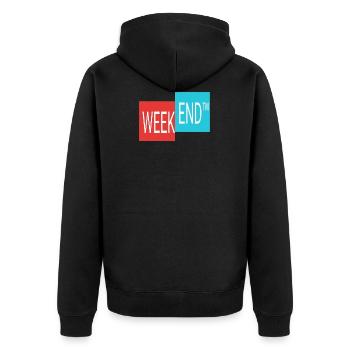 Weekend finally weekend - Unisex Premium Organic Zip Hoodie - black - Back - Nico (187cm)