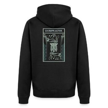 Berufssadist im Körper eines Chiropraktikers - Unisex Premium Bio Zip Hoodie - Schwarz - Hinten - Nico (187cm)