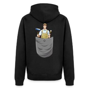 Pocket Maler Brusttasche Malermeister - Unisex Premium Bio Zip Hoodie - Schwarz - Hinten - Nico (187cm)