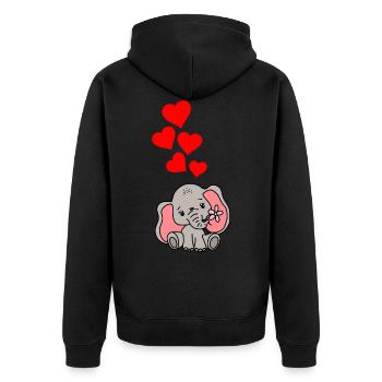 Elefant Herz Liebe - Unisex Premium Bio Zip Hoodie - Schwarz - Hinten - Nico (187cm)