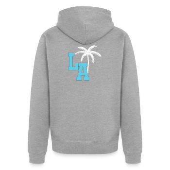 Los Angeles - Unisex Premium Organic Zip Hoodie - heather grey - Back - Nico (187cm)