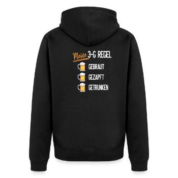 Meine 3G-Regel : Gebraut - Gezapft - Getrunken - Unisex Premium Bio Zip Hoodie - Schwarz - Hinten - Nico (187cm)