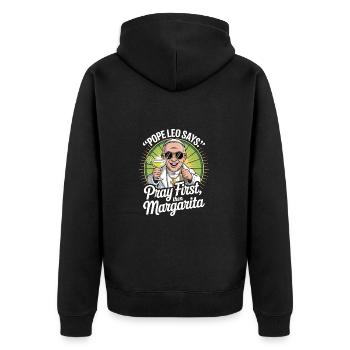 Papst und Margarita - Unisex Premium Bio Zip Hoodie - Schwarz - Hinten - Nico (187cm)