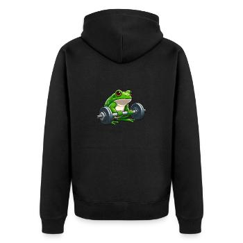 Strong frog while lifting weights - Unisex Premium Organic Zip Hoodie - black - Back - Nico (187cm)