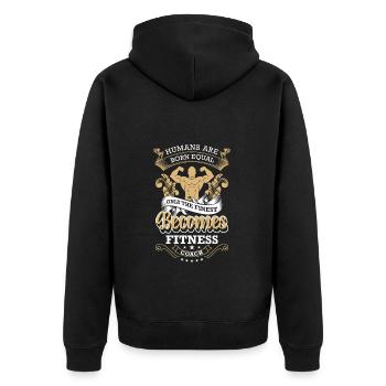 Fitnesstrainer Bankdrücken Training - Unisex Premium Bio Zip Hoodie - Schwarz - Hinten - Nico (187cm)