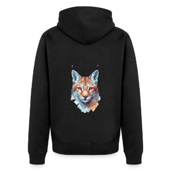 Geometrischer Luchs Kopf in Wasserfarben Optik - Unisex Premium Bio Zip Hoodie - Schwarz - Hinten - Nico (187cm)