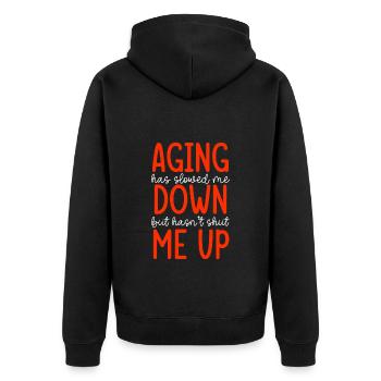 Pensioner Grandpa Age Senior - Unisex Premium Organic Zip Hoodie - black - Back - Nico (187cm)