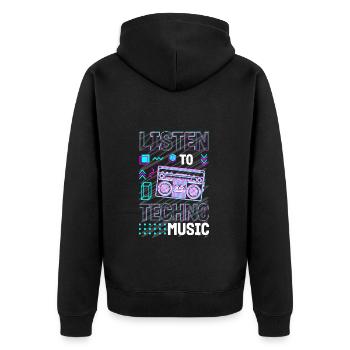 Rave House Musik Dj - Unisex Premium Bio Zip Hoodie - Schwarz - Hinten - Nico (187cm)