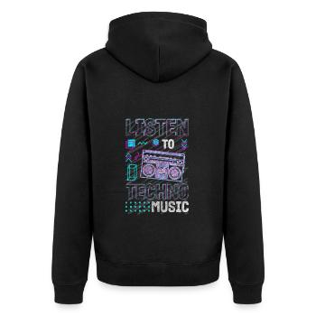 Techno Elektro Musik Dubstep Edm - Unisex Premium Bio Zip Hoodie - Schwarz - Hinten - Nico (187cm)