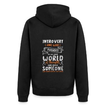Introvertiert Reserviert Ruhig Zurückgezogen - Unisex Premium Bio Zip Hoodie - Schwarz - Hinten - Nico (187cm)