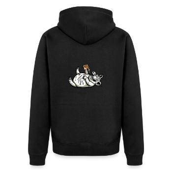Schwein Pizza Pizzaliebhaber Skurril Lustig - Unisex Premium Bio Zip Hoodie - Schwarz - Hinten - Nico (187cm)