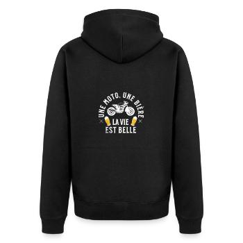 Homme humour moto apéro bière cadeau pour motard - Veste à capuche bio Premium Unisexe - noir - Dos - Nico (187cm)
