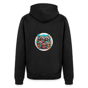 Liebenswerte Waschbärfamilie. Lustige Waschbären - Unisex Premium Bio Zip Hoodie - Schwarz - Hinten - Nico (187cm)