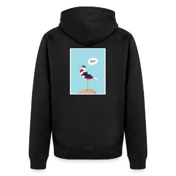 moin, Möwe, Meer. Ostsee, Nordsee. - Unisex Premium Bio Zip Hoodie - Schwarz - Hinten - Nico (187cm)