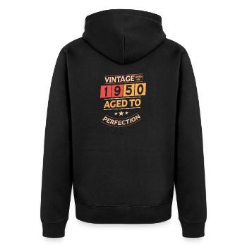 Vintage 1950 Geboren1950 Perfektion - Unisex Premium Bio Zip Hoodie - Schwarz - Hinten - Nico (187cm)