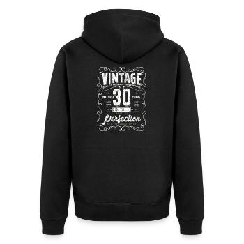 Typographie vintage du 30e anniversaire - Veste à capuche bio Premium Unisexe - noir - Dos - Nico (187cm)