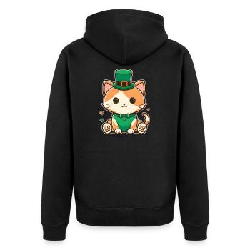Leprechaun-Kätzchen im Grün - Unisex Premium Bio Zip Hoodie - Schwarz - Hinten - Nico (187cm)