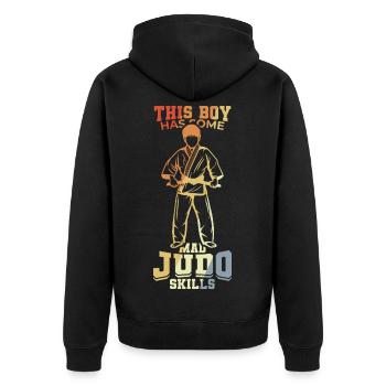 Judo Child - Unisex Premium Organic Zip Hoodie - black - Back - Nico (187cm)