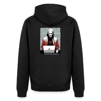Anonymous Hacker - Unisex Premium Bio Zip Hoodie - Schwarz - Hinten - Nico (187cm)