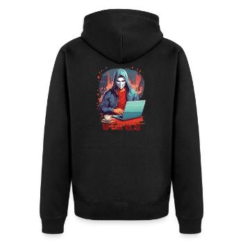 Anonymous Hacker - Unisex Premium Bio Zip Hoodie - Schwarz - Hinten - Nico (187cm)