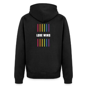 LGBT Pride Month - Liebe gewinnt - Unisex Premium Bio Zip Hoodie - Schwarz - Hinten - Nico (187cm)