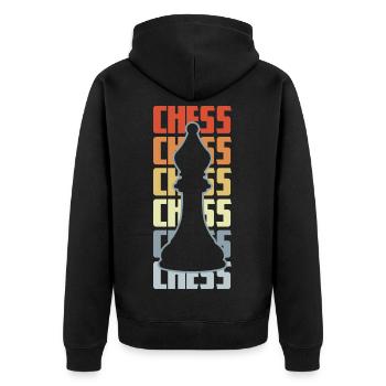 Vintage Schach - Unisex Premium Bio Zip Hoodie - Schwarz - Hinten - Nico (187cm)