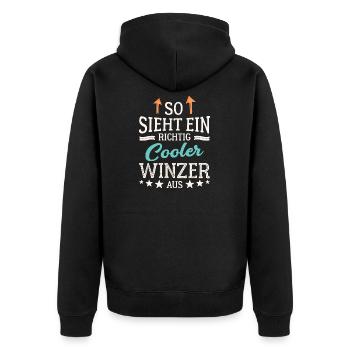 So sieht ein cooler Winzer aus Kellerei Wein - Unisex Premium Bio Zip Hoodie - Schwarz - Hinten - Nico (187cm)