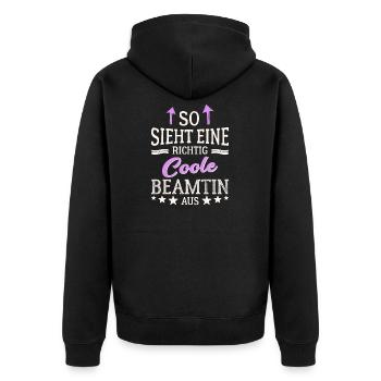 So sieht eine richtig coole Beamtin aus - Unisex Premium Bio Zip Hoodie - Schwarz - Hinten - Nico (187cm)
