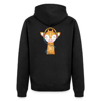 Fröhliche Giraffe mit Kopfhörern liebt Musik - Unisex Premium Bio Zip Hoodie - Schwarz - Hinten - Nico (187cm)