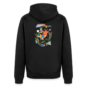 Bunter Kolibri mit Blüte – Farbenfrohes Naturmotiv - Unisex Premium Bio Zip Hoodie - Schwarz - Hinten - Nico (187cm)