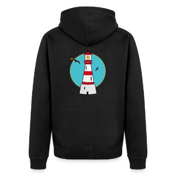Phare avec motif maritime de mouettes dans un style rétro - Veste à capuche bio Premium Unisexe - noir - Dos - Nico (187cm)