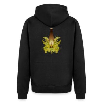 Brown beer bottle with floral hop ornaments - Unisex Premium Organic Zip Hoodie - black - Back - Nico (187cm)