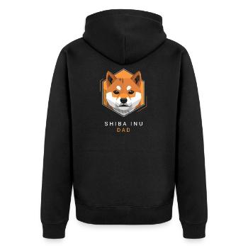 Shiba Inu Dad – geometrisches Portrait Hundevater - Unisex Premium Bio Zip Hoodie - Schwarz - Hinten - Nico (187cm)