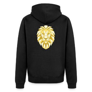 Tête de lion géométrique dans les tons dorés - Veste à capuche bio Premium Unisexe - noir - Dos - Nico (187cm)