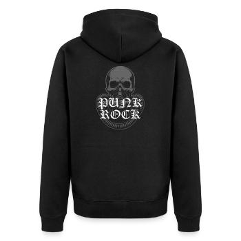Crâne sombre avec masque à gaz et logo punkrock - Veste à capuche bio Premium Unisexe - noir - Dos - Nico (187cm)
