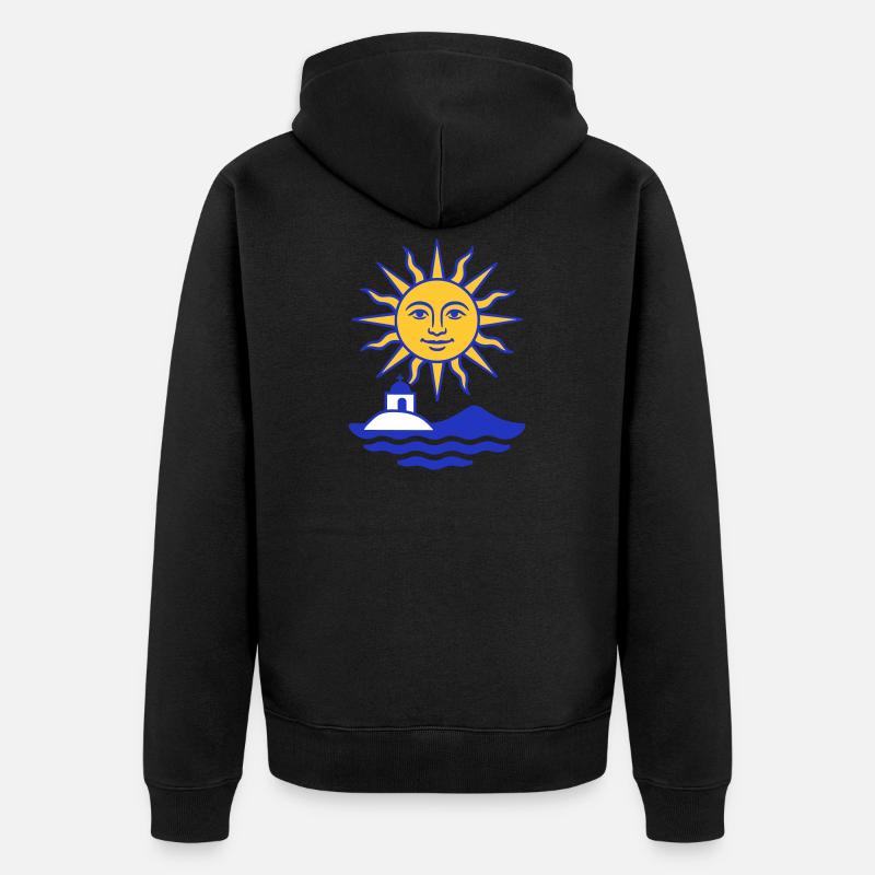 Grèce Soleil : Soleil, Eau, Chapelle - Veste à capuche bio Premium Unisexe - noir