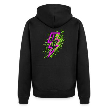 Éclair cosmique vibrant en néon - Veste à capuche bio Premium Unisexe - noir - Dos - Nico (187cm)