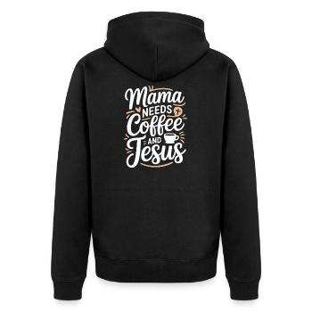 Mama Needs Coffee And Jesus Kaffee Und Glaube - Unisex Premium Bio Zip Hoodie - Schwarz - Hinten - Nico (187cm)