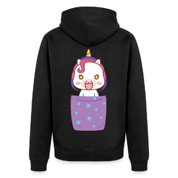 Süßes Einhorn in Brusttasche Lustig Unicorn - Unisex Premium Bio Zip Hoodie - Schwarz - Hinten - Nico (187cm)